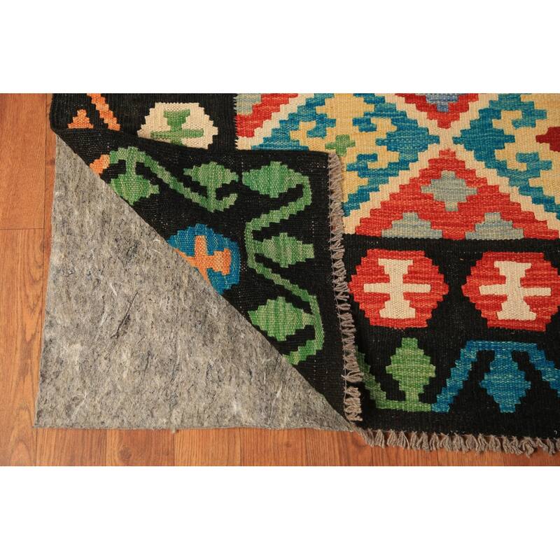 Geometric Trellis Kilim Reversible Area Rug Hand-Woven Wool Carpet - 8'4"x 11'4"