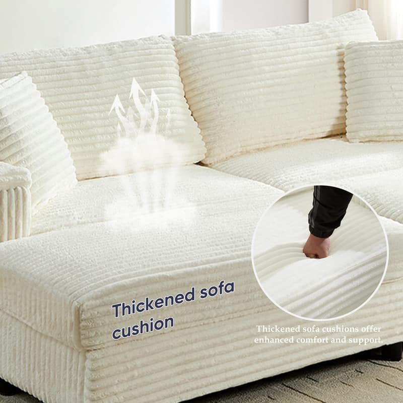 Mixoy 85‘’Corduroy Loveseat Chaise Lounge with Storage Ottoman&Armrests,Upholstered 2-Seater Sleeper Reclining Chair Indoor