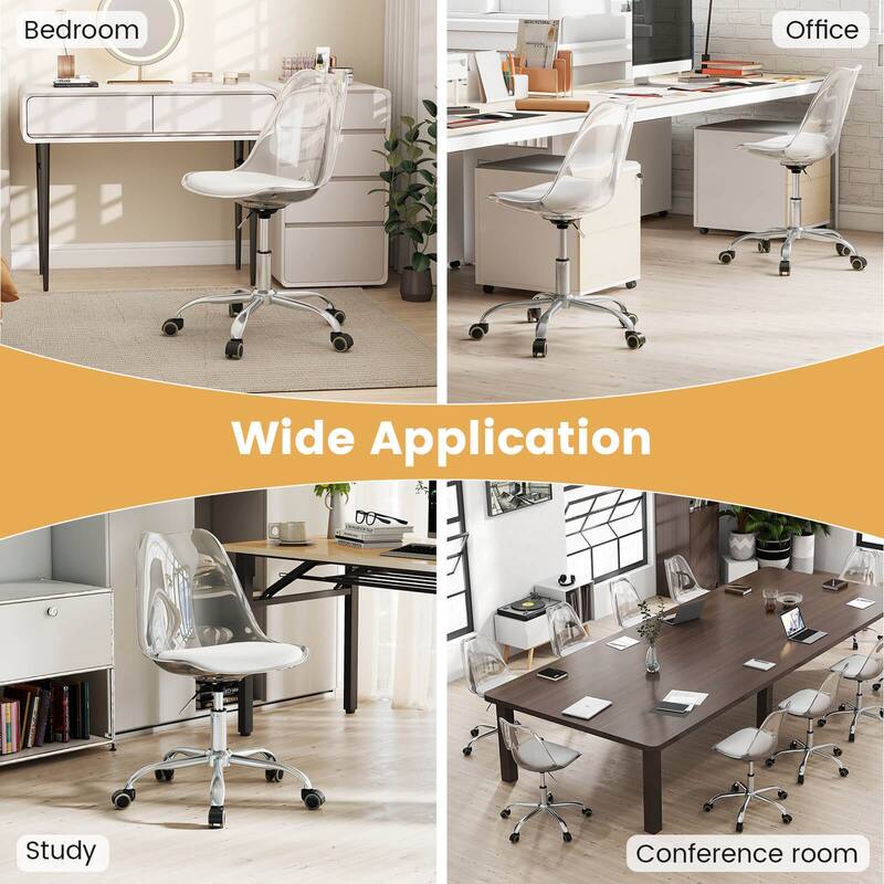 Costway 1/2 PCS Clear Desk Chair with Swivel Seat & Soft PU Leather - See Details