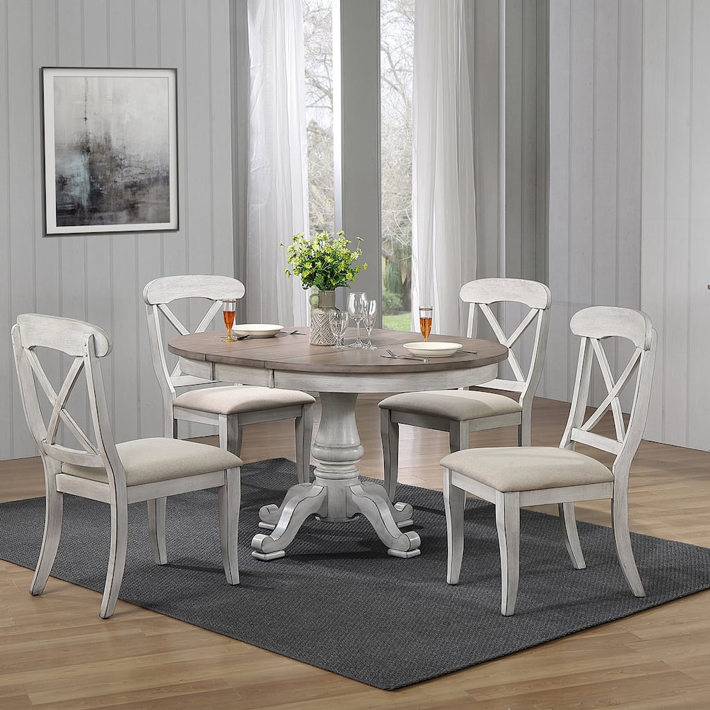 Ocean Isle Antique White Weathered Pine 5 Piece Pedestal Table Set