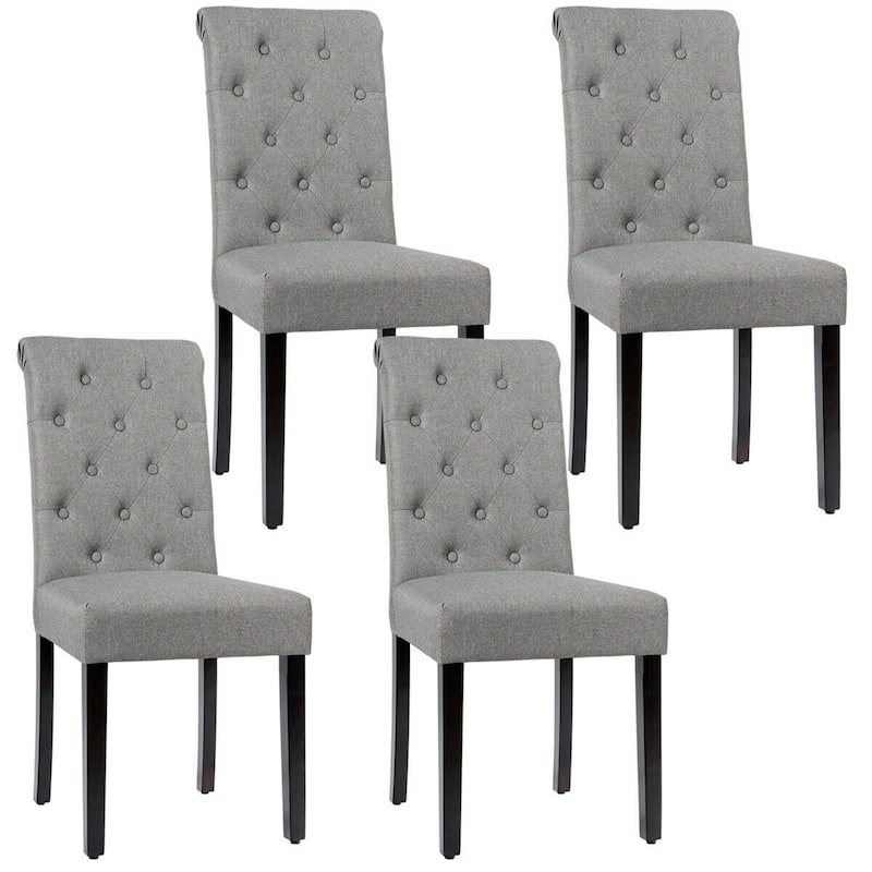 Gymax 4PCS Upholstered Dining Chair High Back Armless Chair w/ Wooden - See Details - Grey - Set of 4 - See Details