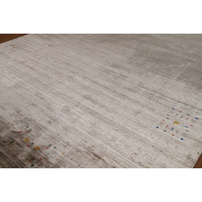 Light Brown Gabbeh Oriental Area Rug Hand-Knotted Silk Carpet - 8'11" x 11'10"