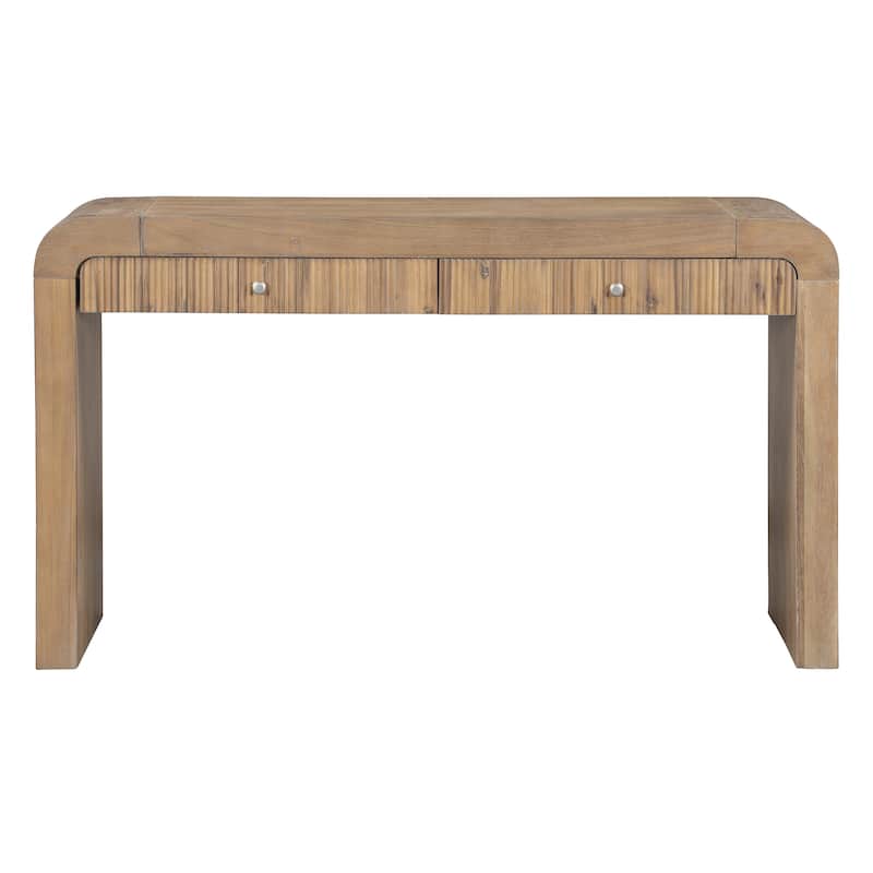 Roomfitters Rustic Console Table with Fluted organizer, Curved Corners and Thick Legs, Entryway or Sofa Table
