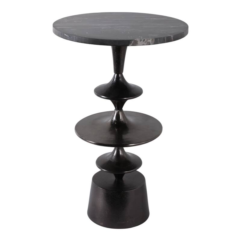 Accent Side Table with Polished Marble Top and Curved Base - 25"