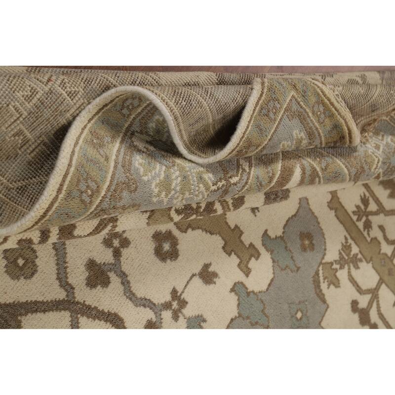 Ivory Oushak Indian Area Rug Handmade Wool Carpet - 8'1"x 9'8"