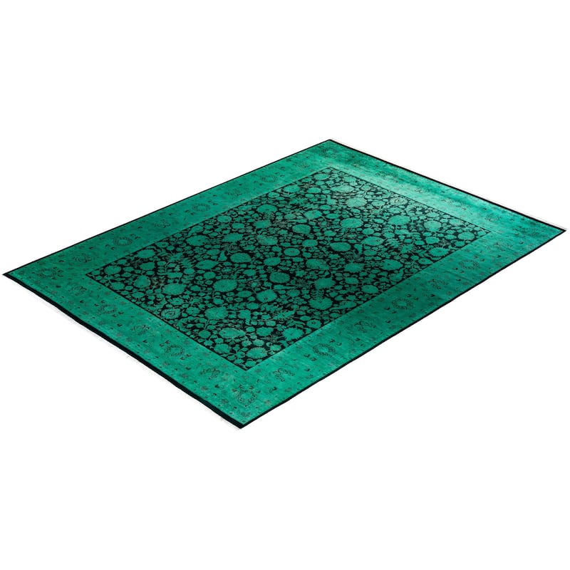 Overton Hand Knotted Wool Vintage Inspired Modern Contemporary Overdyed Green Area Rug - 9' 0" x 12' 1"