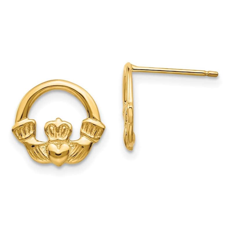 Curata 14k Yellow Gold 13mm Claddagh Celtic Knot Post Earrings