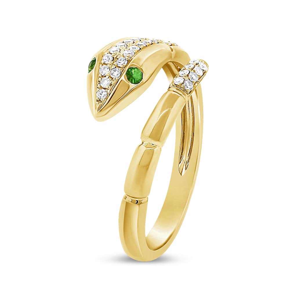 Joelle Collection Diamond Green Tsavorite Snake Wrap Around Ring 14k Gold Size 6.5