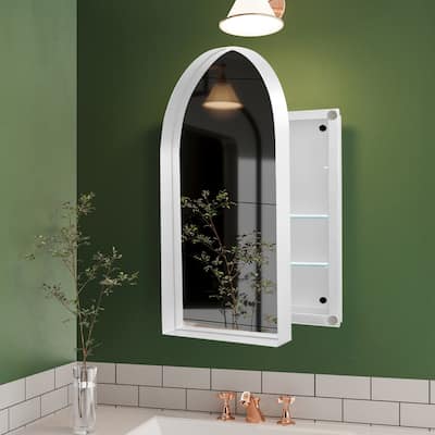 24x36"Arched Recessed Medicine Cabinet,Metal Framed Bathroom Wall Cabinet with Mirror and Adjustable Shelves