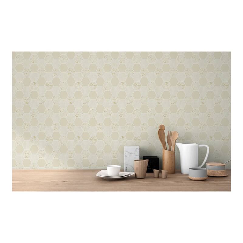 Fine Decor Ceramica Cream Hexagon Tile Wallpaper