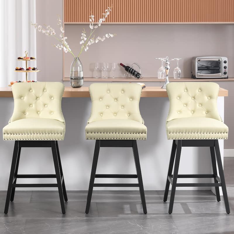 26"/29" Faux Leather Swivel Counter and Bar Height Stools (Set of 1/2/3/4) - Set of 3 - Beige - Bar Height