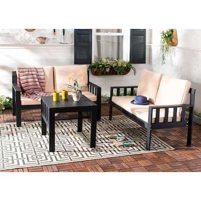 SAFAVIEH Outdoor Living Lardner 3 Pc Living Set - Dark Slate Gray / Sahara Beige
