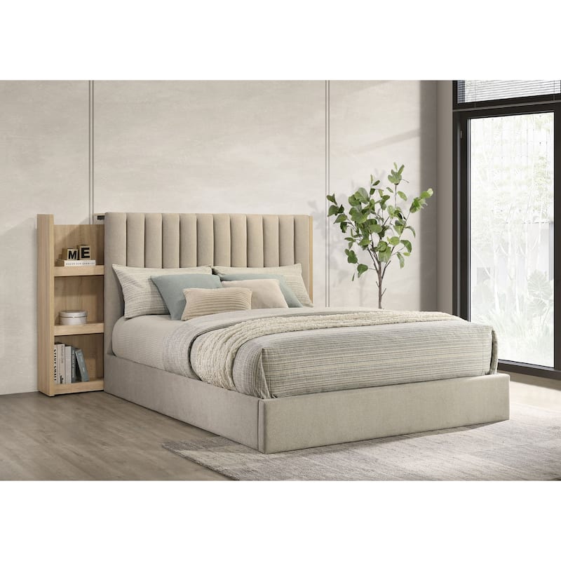 Arielle Bookcase Panel Storage Bed Light Oak