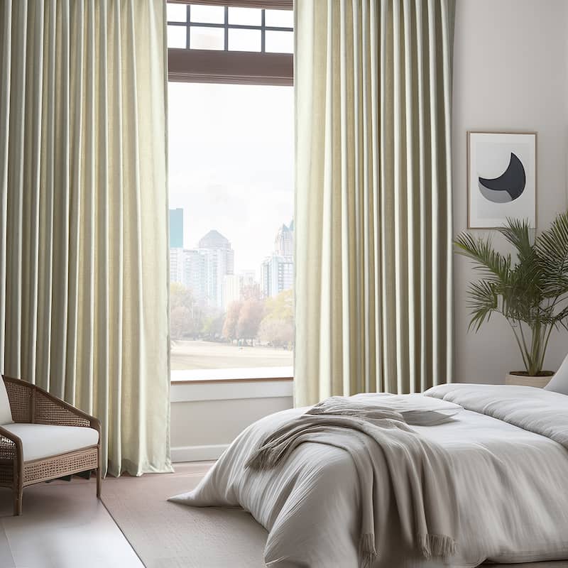 Exclusive Fabrics Basic Faux Linen Curtain Pair - 2 Panels - Light Filtering Window Curtains
