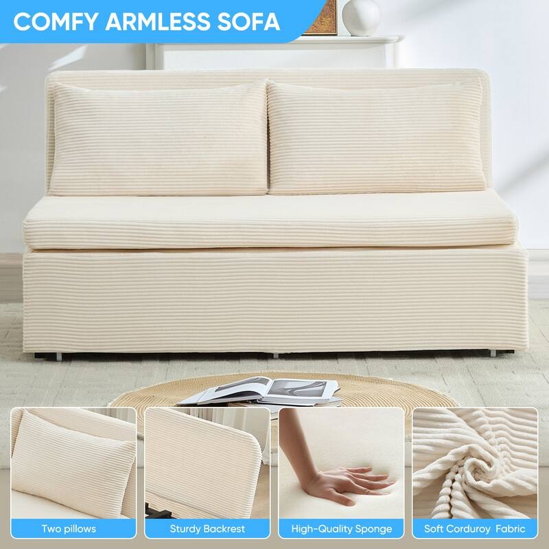 Mixoy Corduroy Fabric Queen Size/Twin Size Sofa Bed, 2-in-1 Modern Pull Out Sleeper Sofa Bed