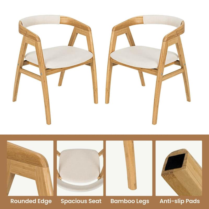 Gymax Set of 2 Bamboo Accent Chairs Leisure Chairs Armchairs w/ Seat