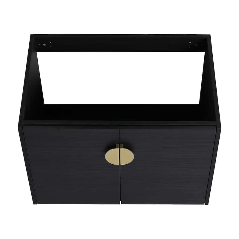 28 Inch Plywood Wall Mounted Bathroom Vanity Set in Black with Integrated Ceramic Basin
