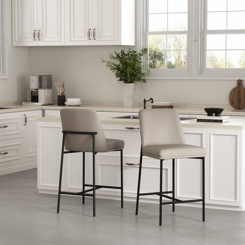 Manhattan Comfort Loft Vegan Leather Metal Counter Stool - Set of 2 - Stone Gray