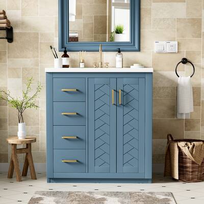 30" Modern Bathroom Vanity Combo with Ceramic Sink, Solid Wood Frame, 3 Drawers, Storage Cabinet