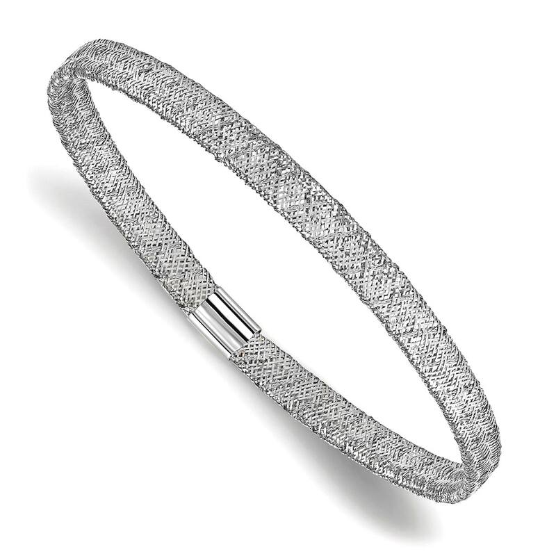 Curata 10k White Gold 7" 4mm Slip on Mesh Stretch Sllip on Bracelet