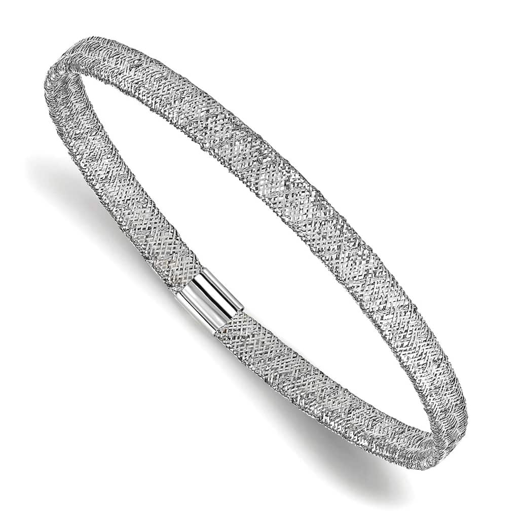 Curata 10k White Gold 7" 4mm Slip on Mesh Stretch Sllip on Bracelet