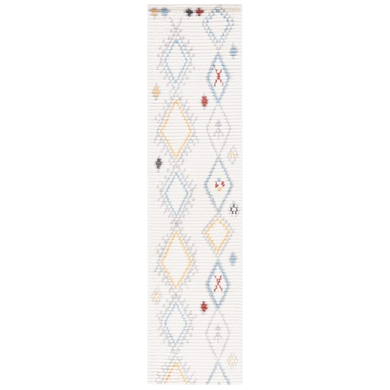 SAFAVIEH Marrakech Venita Moroccan Boho Tribal Rug - 2'2" x 9' Runner - Ivory/Grey