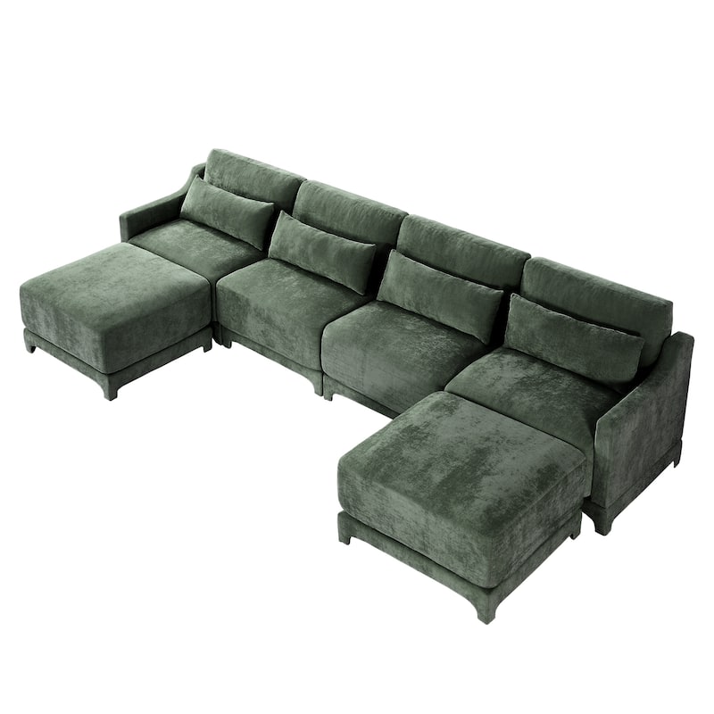 141.7" Chenille 4-Seater Sofa with Movable Ottoman & Solid Wood Frame