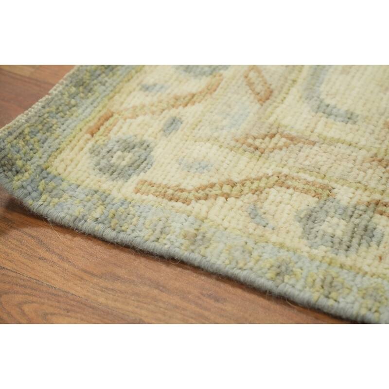 Handmade Floral Oushak Vegetable Dye Area Rug, Floral Geometric Carpet - 11' 11'' X 9' 3''
