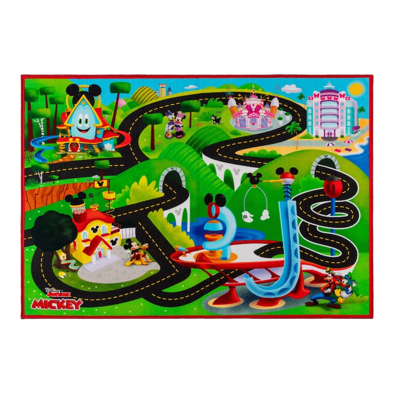 Licensed Disney Mickey Mouse Minnie Mouse Digitally Printed Youth Play Area Rugs - 4' 6" x 6' 6" - Mickey Road Play