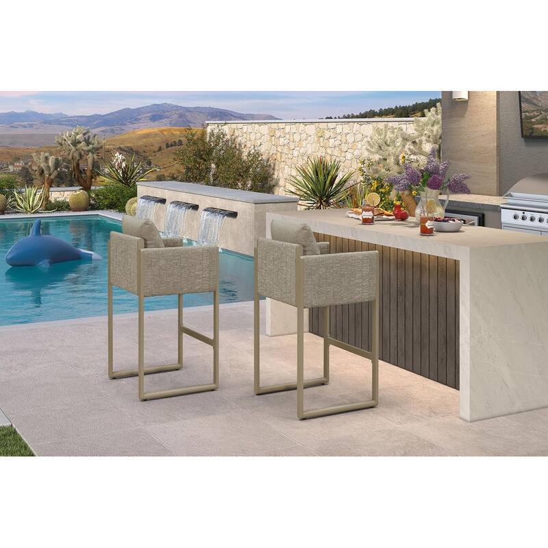 PURPLE LEAF Bar Stool Set of 2 Outdoor Rattan Bar Chair with Back Metal Bar Height Stool Wicker Barstool Dark Grey