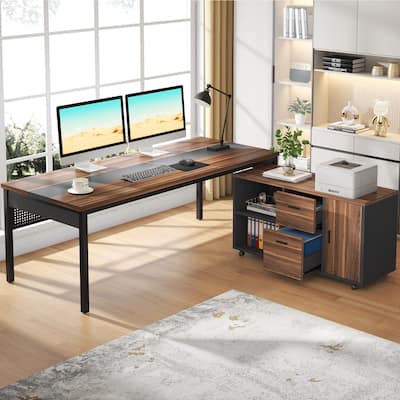 Modern Executive Desk, 70.8'' Computer Desk with 47 inch Lateral File Cabinet for Home Office