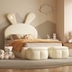 preview thumbnail 2 of 23, Twin Size Velvet Upholstered Platform Bed w/ Cartoon Ears Shaped Headboard & Light, Kids Cute Bed Frame w/2 Small Storage Stools