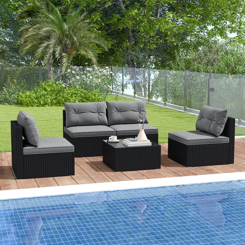 Costway 5 Piece Outdoor Furniture Set with Seat & Back Cushions - See Details - Grey
