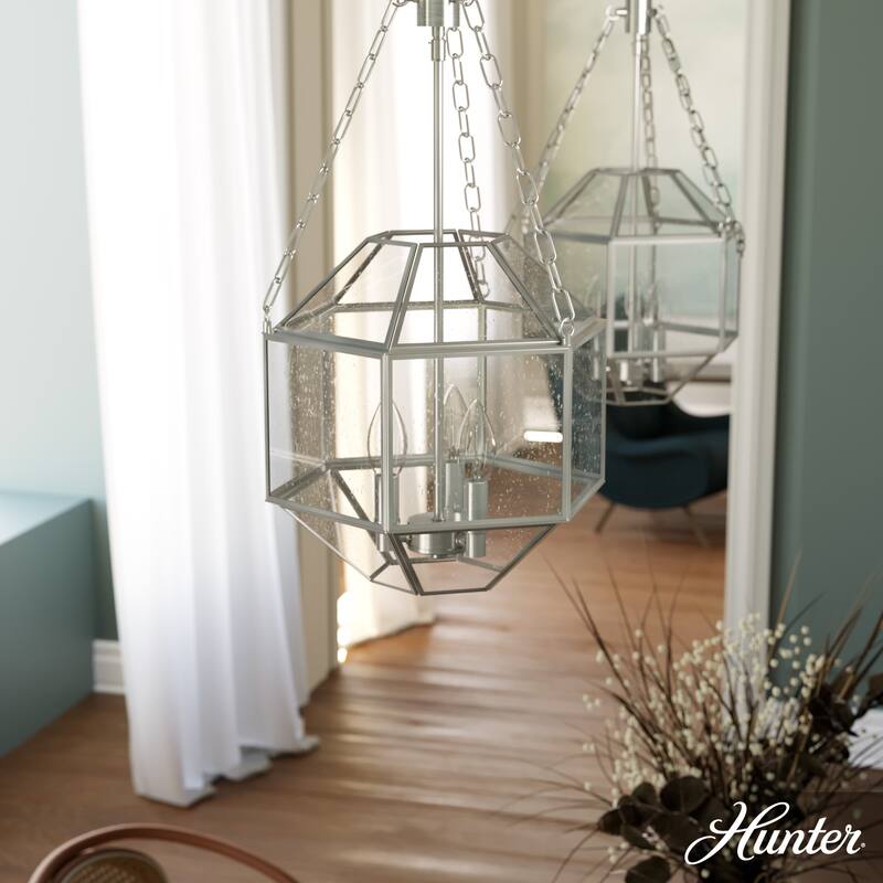 Hunter Indria Rustic Iron 3 Light Pendant - Entry, Island, Dining Room - Industrial, Contemporary, Transitional, Geometric - Brushed Nickel