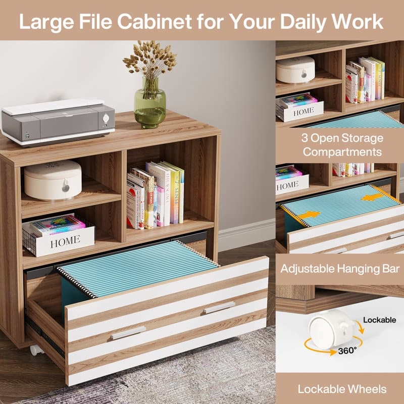 Large Executive Desk with Mobile File Cabinet, 62.2" L-Shaped Office Desk Business Workstation Set