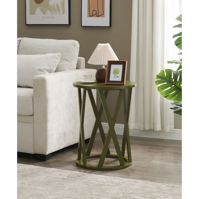 Vienna Collection Wood Side Table with X-Base or Half-Moon Design - Avocado - Round