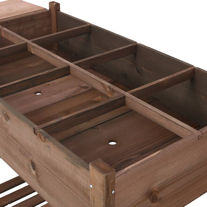 Country Rustic Style Garden Bed with Foldable Side Table and Storage Shelf, for Herb Vegetables Flowers Outdoor Gardening