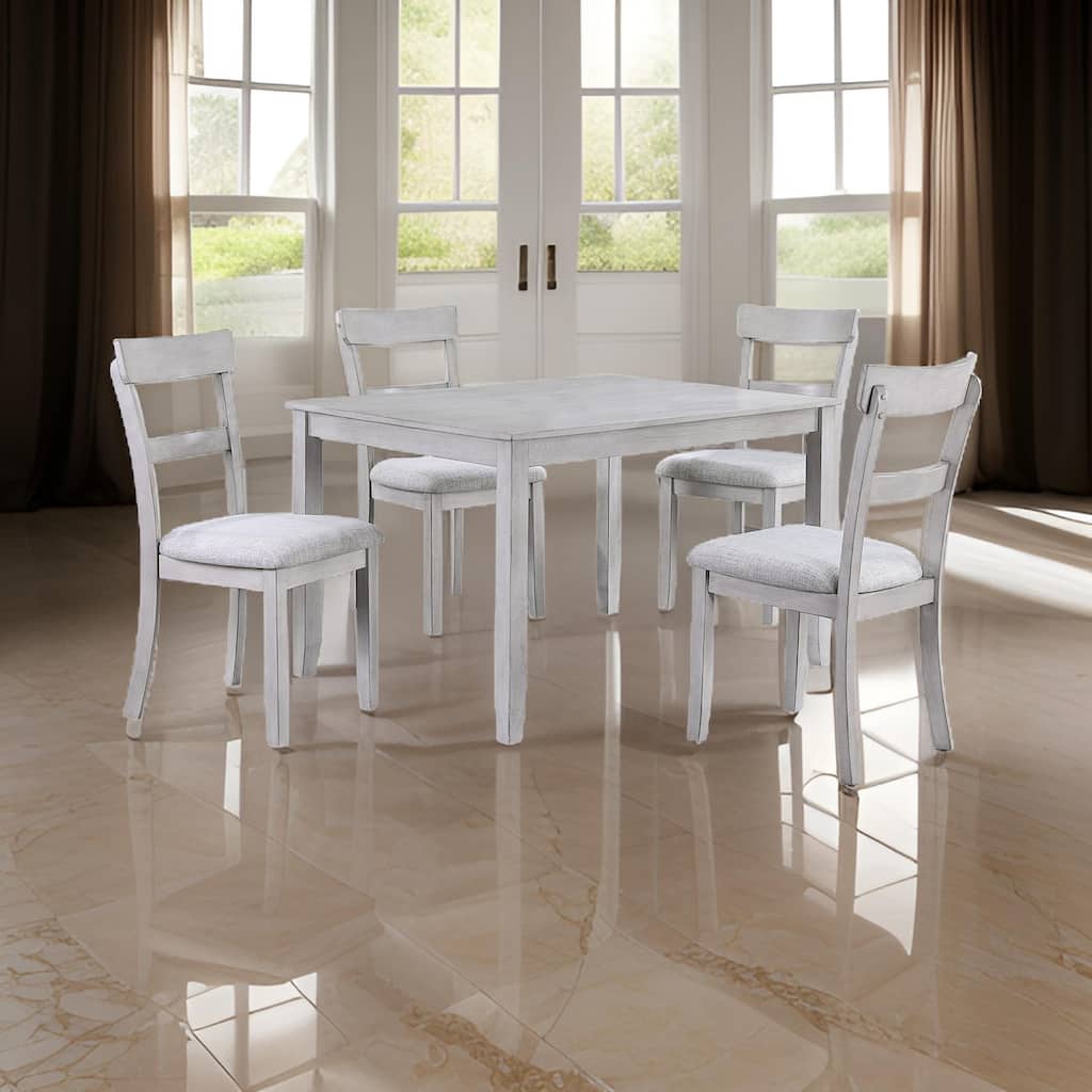 Charlotte 5 Piece Dining Table and Chairs Set, Wood, Farmhouse, White