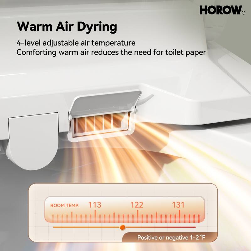 HOROW Electric Heated Bidet Seat for Elongated Toilet with Contemporary Lid in. White