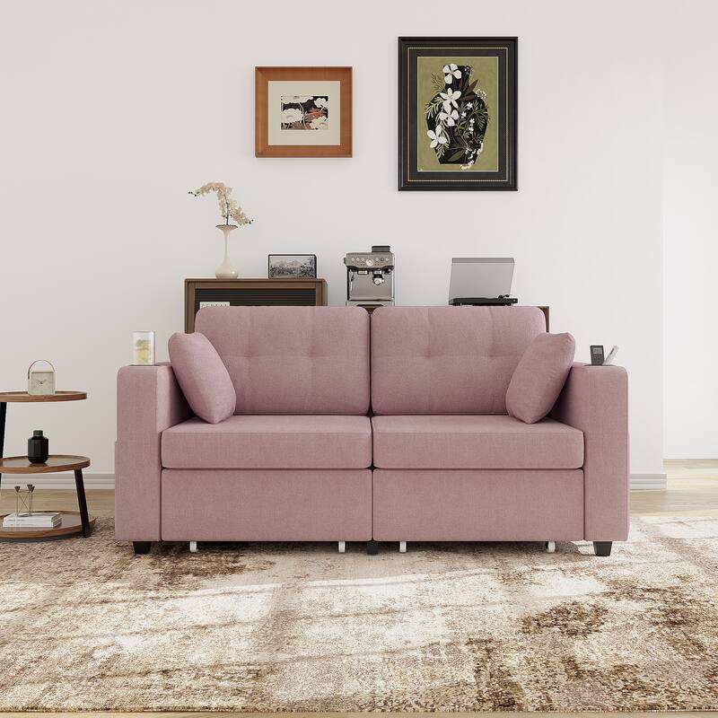 Sofas, Couch Set, 3 Seats Sofa, USB Charging,Wood Frame, Easy to Install, with Storage, Charging Station, Cup Holder