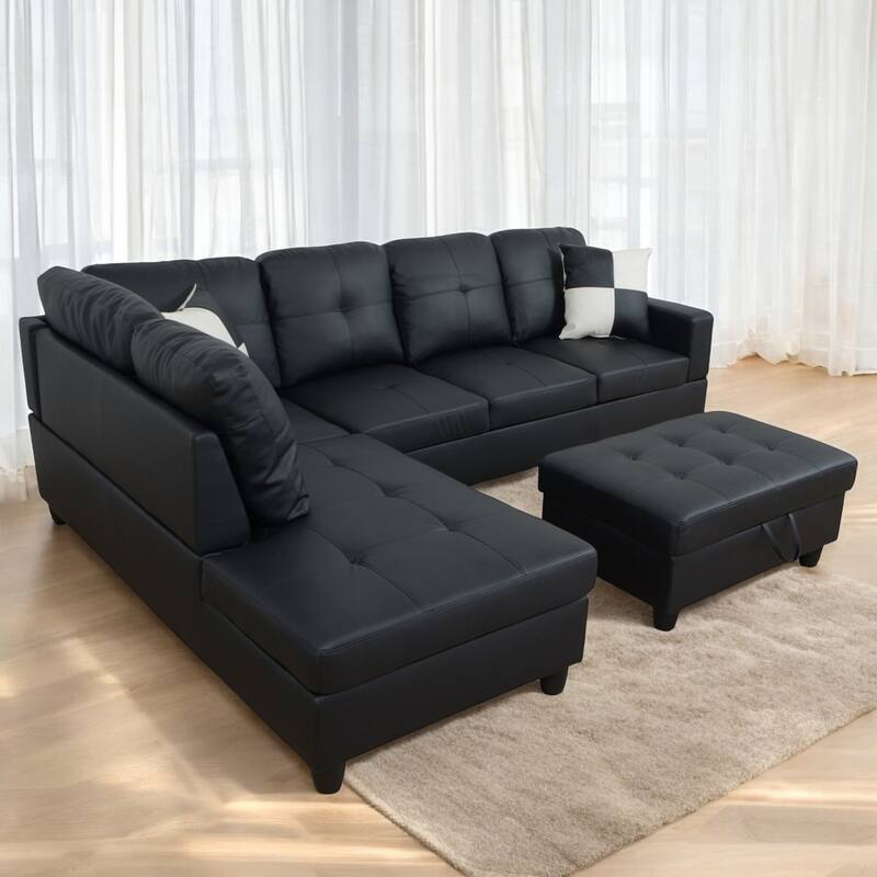 KISRAIS 103" Wide 3-Piece Vegan Leather Sectional Sofa Set - 103.5"W*74.5"D*35"H