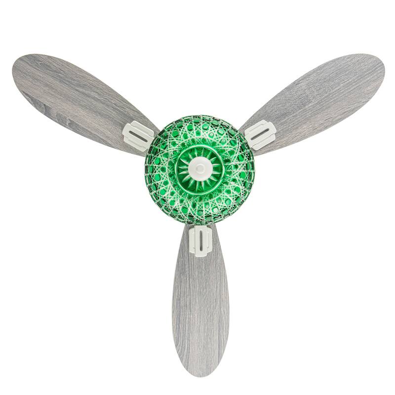 Izzy River of Goods 3-blade 42-inch Modern Indoor Ceiling Fan with Green Hand-Cut Glass Shade and Remote Control