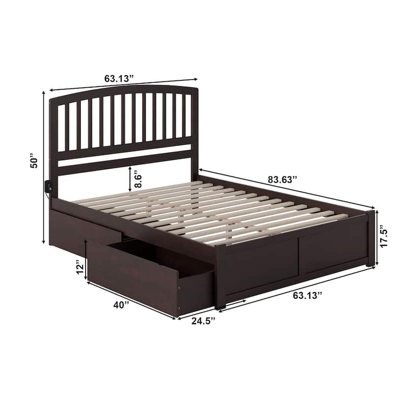 Richmond Queen Platform Bed with Footboard and 2 Drawers in Espresso