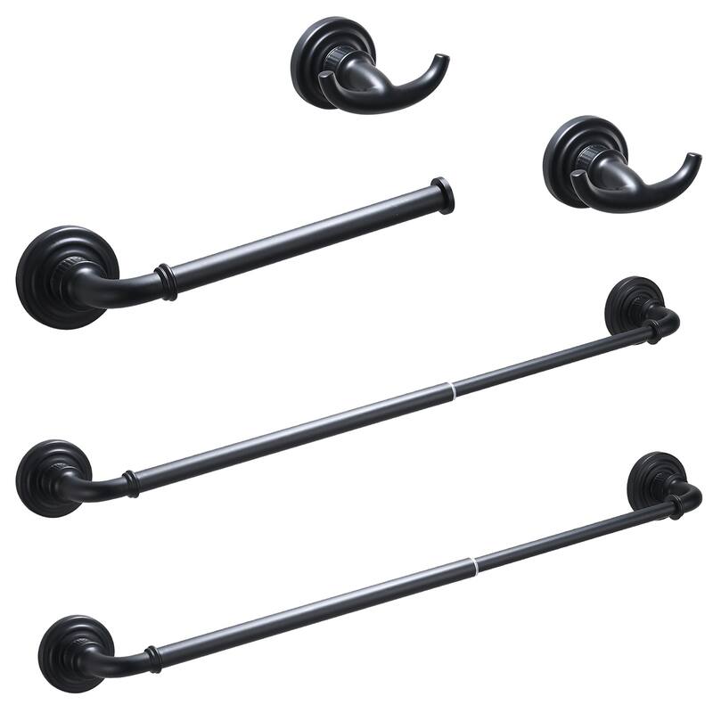 Topcraft Wall Mounted Stainless Steel Bathroom 5 Piece Hardware Set - Black