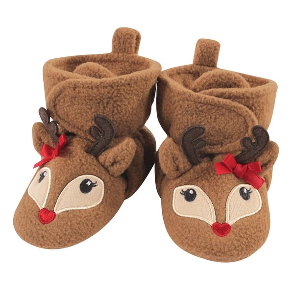 slide 1 of 1, Hudson Baby Infant Girl Cozy Fleece Booties, Girl Reindeer Girl Reindeer - 0-6 Months