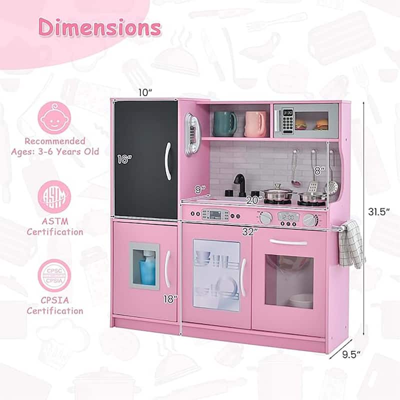 Kid's Pretend Play Kitchen Toddler Playset w/ Blackboard