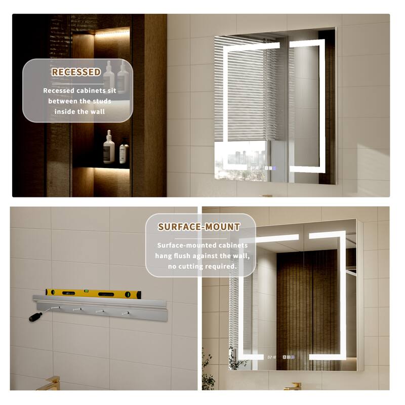 Modland 30"-60"W x 32"H Bathroom LED Medicine Cabinet with Mirror and Shelves, Defog and Stepless Dimming