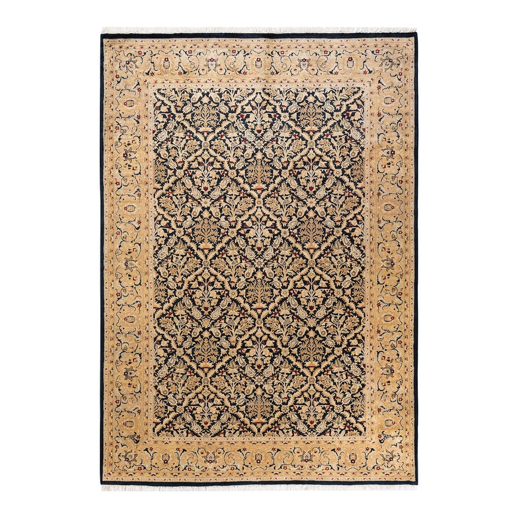 Overton Handknotted Wool Traditional Oriental Black Area Rug - 6' x 9'