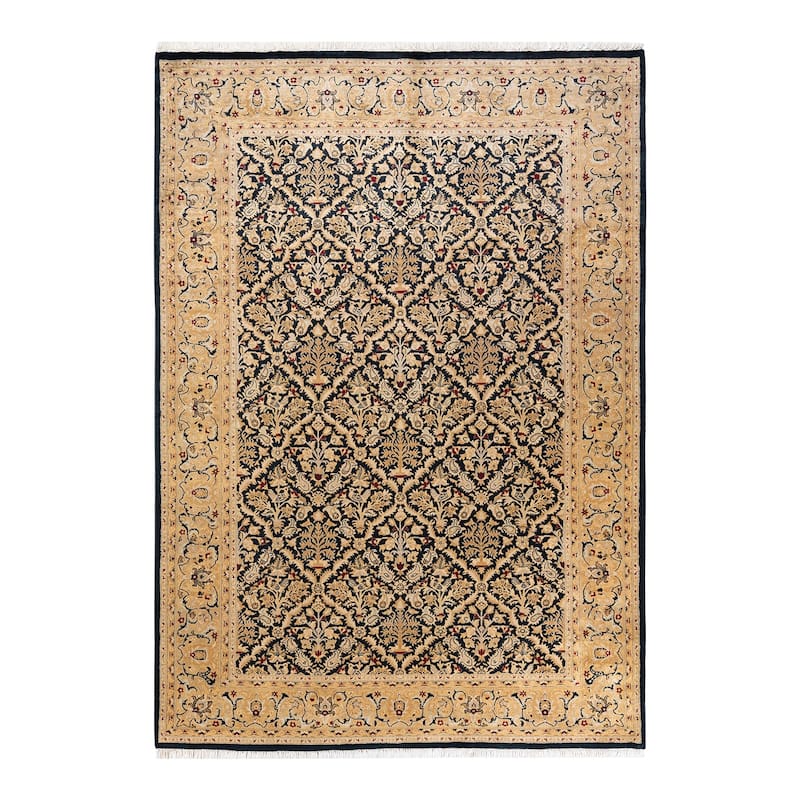 Overton Handknotted Wool Traditional Oriental Black Area Rug - 6' x 9' - Black - 6' x 9'