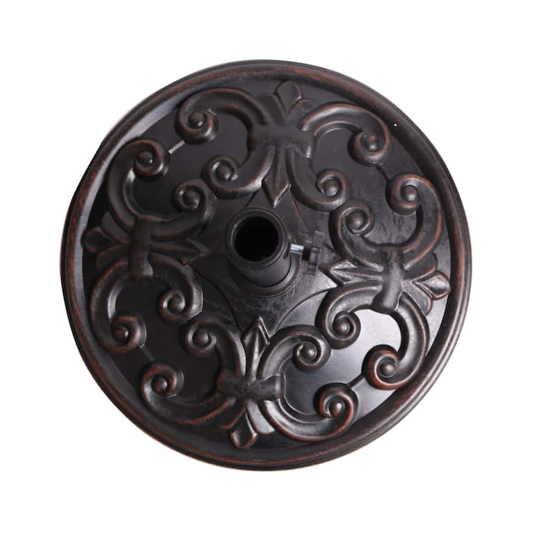 Roomfitters Gobi Resin Outdoor Umbrella Base with Scroll Pattern, Weather Resistant Bronze Finish